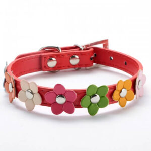 Collar Mascotas Rojo Con Flores (2020-1003)