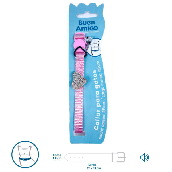 Collar Anti Ahorque Gato Corazón Rosa (75131)