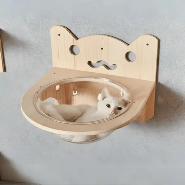 Cama Repisa Madera Interactiva Forma Gato Con Cúpula 40cm (KF8817) - Imagen 4