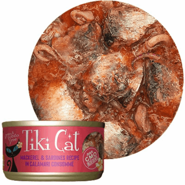 Lata Tiki Cat Mackerel & Sardina In Calamar Consome 80 GR - Imagen 2