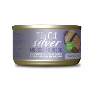 Lata Tiki Cat Senior Silver Mousse Shreds Chicken and Duck 68 GR