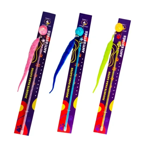 Juguete para Gato Varita Varilla Pelota Brillo y Pluma Colores (TC0057)