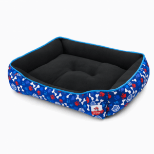 Cama Mascotas Rectangular Azul Patitas Huesito 55 cm